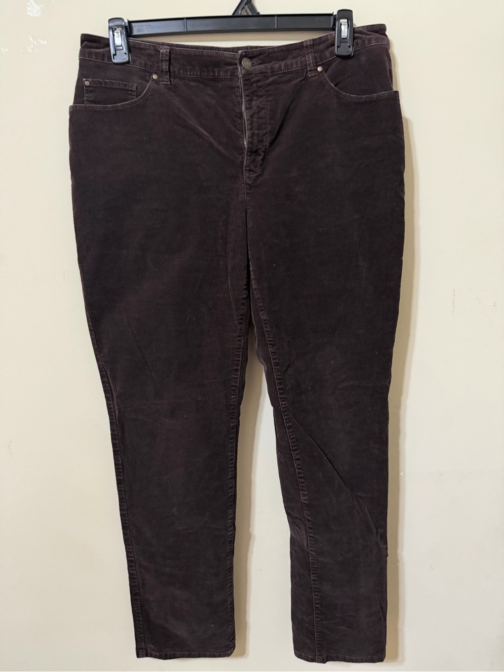 Charter Club Women's Dark Brown Lexington straight Corduroy Jeans 14 cotton euc